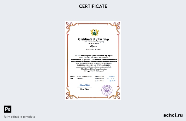 цифровая загрузка свидетельства о браке Ганы в формате Word и PDF шаблона